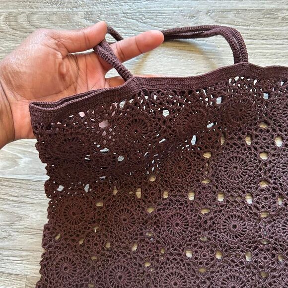 Chocolate Brown Crochet Tote - Picture 2 of 3